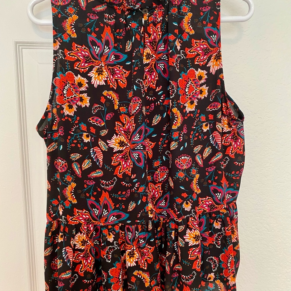 LOFT Red and Orange Buttoned Pleated Blouse